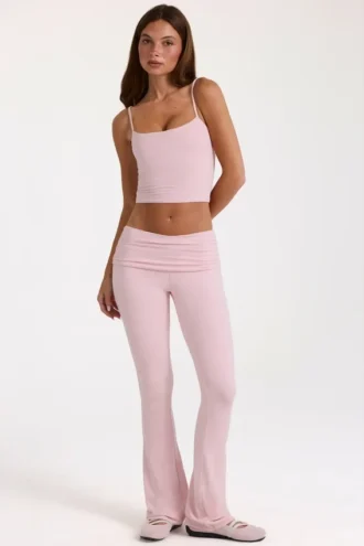 Pantalon évasé taille moyenne en modal, couleur Blush