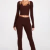 Pantalon évasé taille moyenne en modal Philippa, couleur chocolat Pantalon évasé taille moyenne en modal Philippa, couleur chocolat