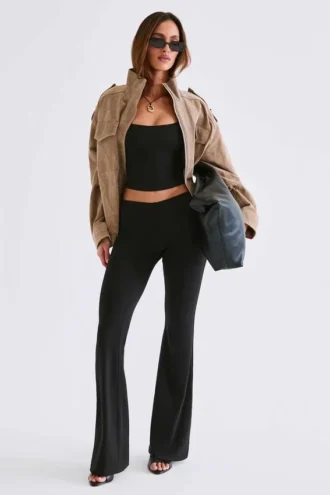Pantalon évasé taille moyenne Patsy en modal noir