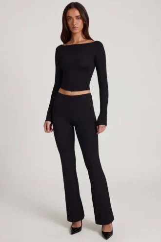 Pantalon évasé taille moyenne Vevina en modal noir