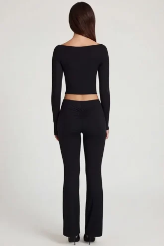 Pantalon évasé taille moyenne Vevina en modal noir
