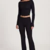 Pantalon évasé taille moyenne Vevina en modal noir Pantalon évasé taille moyenne Vevina en modal noir