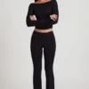 Pantalon évasé taille moyenne Vevina en modal noir Pantalon évasé taille moyenne Vevina en modal noir