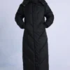 Parka longue imperméable à capuche, couleur noire