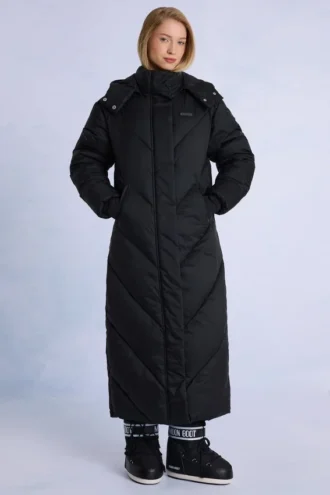 Parka longue imperméable à capuche, couleur noire