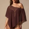 Poncho transparent Zarayah en marron espresso