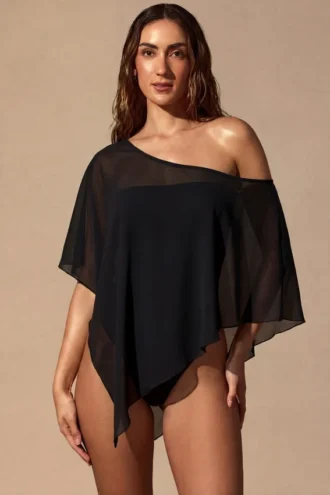 Poncho transparent Zarayah en noir