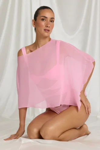 Poncho transparent Zarayah en rose bonbon