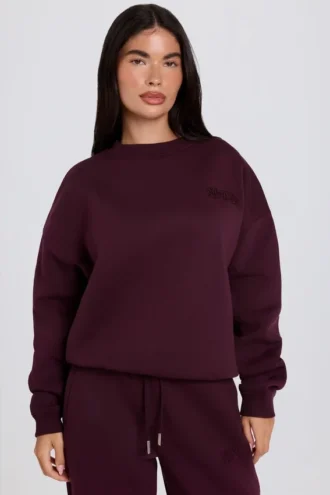 Pull à col rond oversize en bordeaux