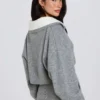 Pull court à col superposé en maille douce, gris