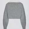 Pull court à col superposé en maille douce, gris
