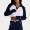 Pull court à col zippé en maille côtelée bleu marine classique Pull court à col zippé en maille côtelée bleu marine classique