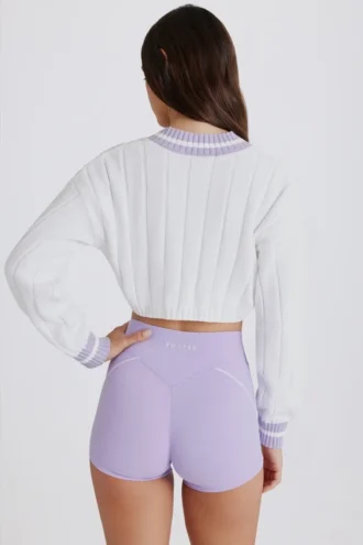 Pull court en coton à mailles torsadées, couleur lilas ivoire
