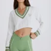 Pull court en coton à mailles torsadées, vert ivoire