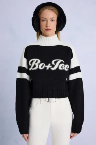 Pull court en maille avec logo, noir