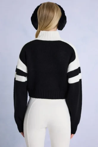 Pull court en maille avec logo, noir
