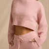 Pull court en maille côtelée rose poudré Pull court en maille côtelée rose poudré