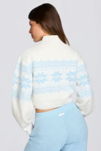 Pull court en maille jacquard ivoire