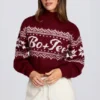 Pull court en maille jacquard, rouge cramoisi Pull court en maille jacquard, rouge cramoisi