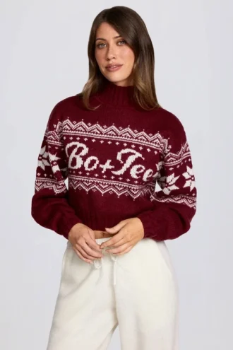 Pull court en maille jacquard, rouge cramoisi
