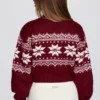 Pull court en maille jacquard, rouge cramoisi Pull court en maille jacquard, rouge cramoisi