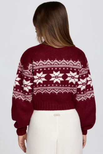 Pull court en maille jacquard, rouge cramoisi