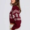 Pull court en maille jacquard, rouge cramoisi Pull court en maille jacquard, rouge cramoisi