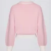 Pull oversize à col en V en jersey de coton rose poudré Pull oversize à col en V en jersey de coton rose poudré