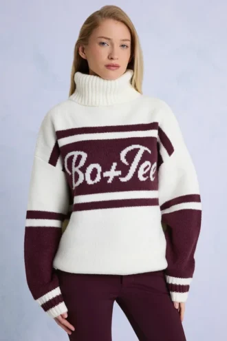 Pull oversize à col roulé en tricot bordeaux