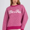 Pull oversize en maille avec logo, rose magenta Pull oversize en maille avec logo, rose magenta