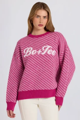 Pull oversize en maille avec logo, rose magenta