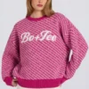 Pull oversize en maille avec logo, rose magenta Pull oversize en maille avec logo, rose magenta