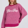 Pull oversize en maille avec logo, rose magenta Pull oversize en maille avec logo, rose magenta