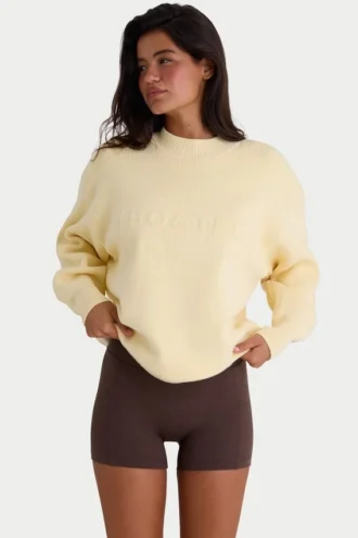 Pull oversize en maille côtelée, couleur citron