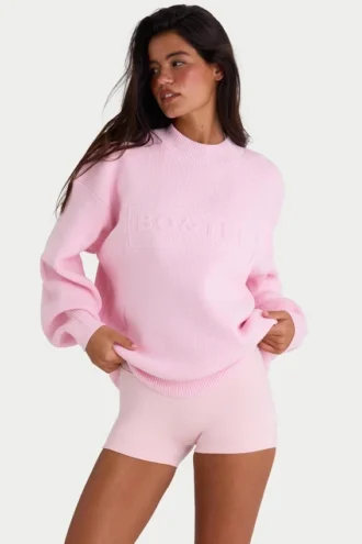 Pull oversize en maille côtelée rose pâle