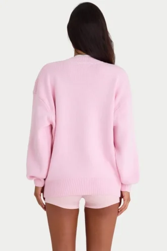 Pull oversize en maille côtelée rose pâle