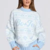 Pull oversize en maille jacquard bleu poudre Pull oversize en maille jacquard bleu poudre