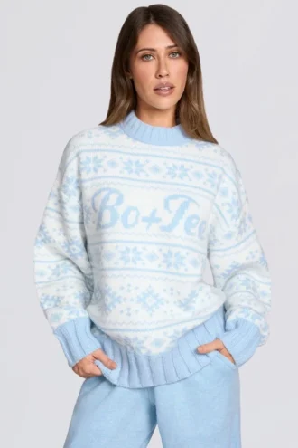 Pull oversize en maille jacquard bleu poudre