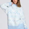 Pull oversize en maille jacquard bleu poudre Pull oversize en maille jacquard bleu poudre