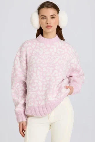Pull oversize en maille jacquard rose