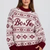 Pull oversize en maille jacquard rouge cramoisi Pull oversize en maille jacquard rouge cramoisi