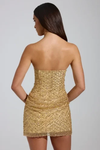 Robe A-line bandeau ornée Amalina, couleur or