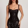 Robe A-line Benedetta à corset ajouré et paillettes, imprimé zèbre noir Robe A-line Benedetta à corset ajouré et paillettes, imprimé zèbre noir