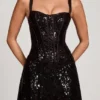 Robe A-line Benedetta à corset ajouré et paillettes, imprimé zèbre noir Robe A-line Benedetta à corset ajouré et paillettes, imprimé zèbre noir
