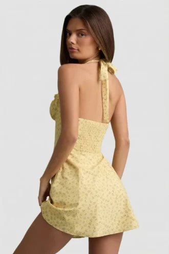 Robe A-line à dos nu Nerine à imprimé floral jaune