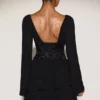 Robe A-line en mousseline de soie Reinara avec corset orné, en noir Robe A-line en mousseline de soie Reinara avec corset orné, en noir