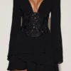 Robe A-line en mousseline de soie Reinara avec corset orné, en noir Robe A-line en mousseline de soie Reinara avec corset orné, en noir