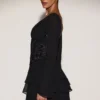Robe A-line en mousseline de soie Reinara avec corset orné, en noir Robe A-line en mousseline de soie Reinara avec corset orné, en noir