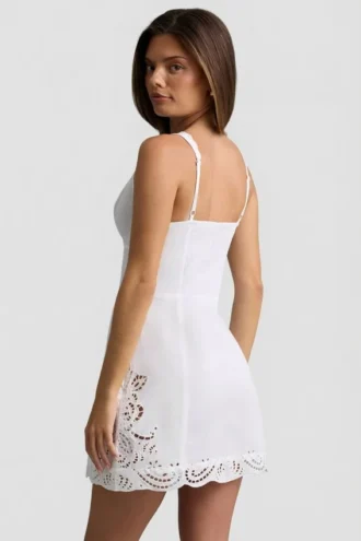 Robe A-line en popeline de coton ajourée Calina, blanche