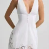 Robe A-line en popeline de coton ajourée Calina, blanche Robe A-line en popeline de coton ajourée Calina, blanche